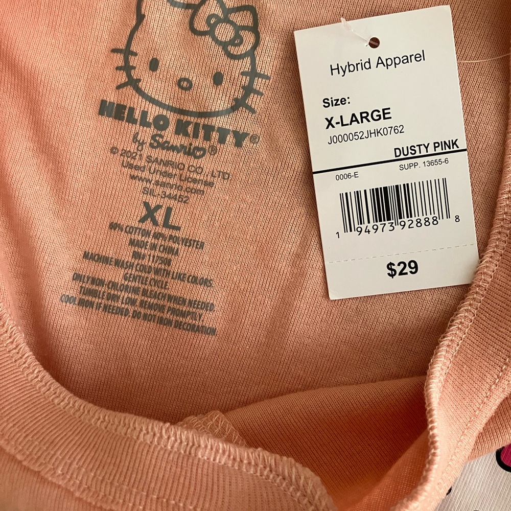 Hybrid Apparel hello kitty Pink Long Sleeve Henley tee shirt XL - Picture 5 of 5